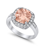 Halo Wedding Ring Cushion Cut Simulated CZ 925 Sterling Silver
