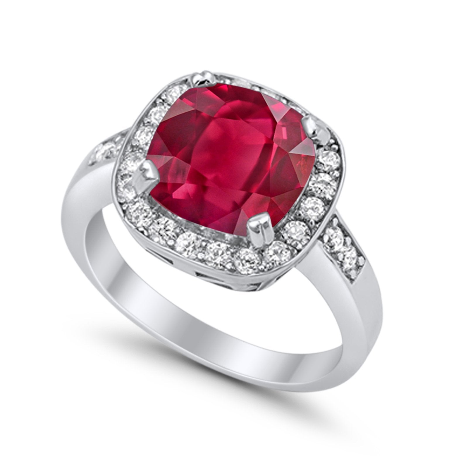 Halo Wedding Ring Cushion Cut Simulated CZ 925 Sterling Silver