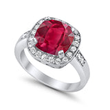 Halo Wedding Ring Cushion Cut Simulated CZ 925 Sterling Silver
