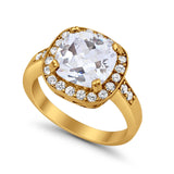 Halo Wedding Ring Cushion Cut Simulated CZ 925 Sterling Silver