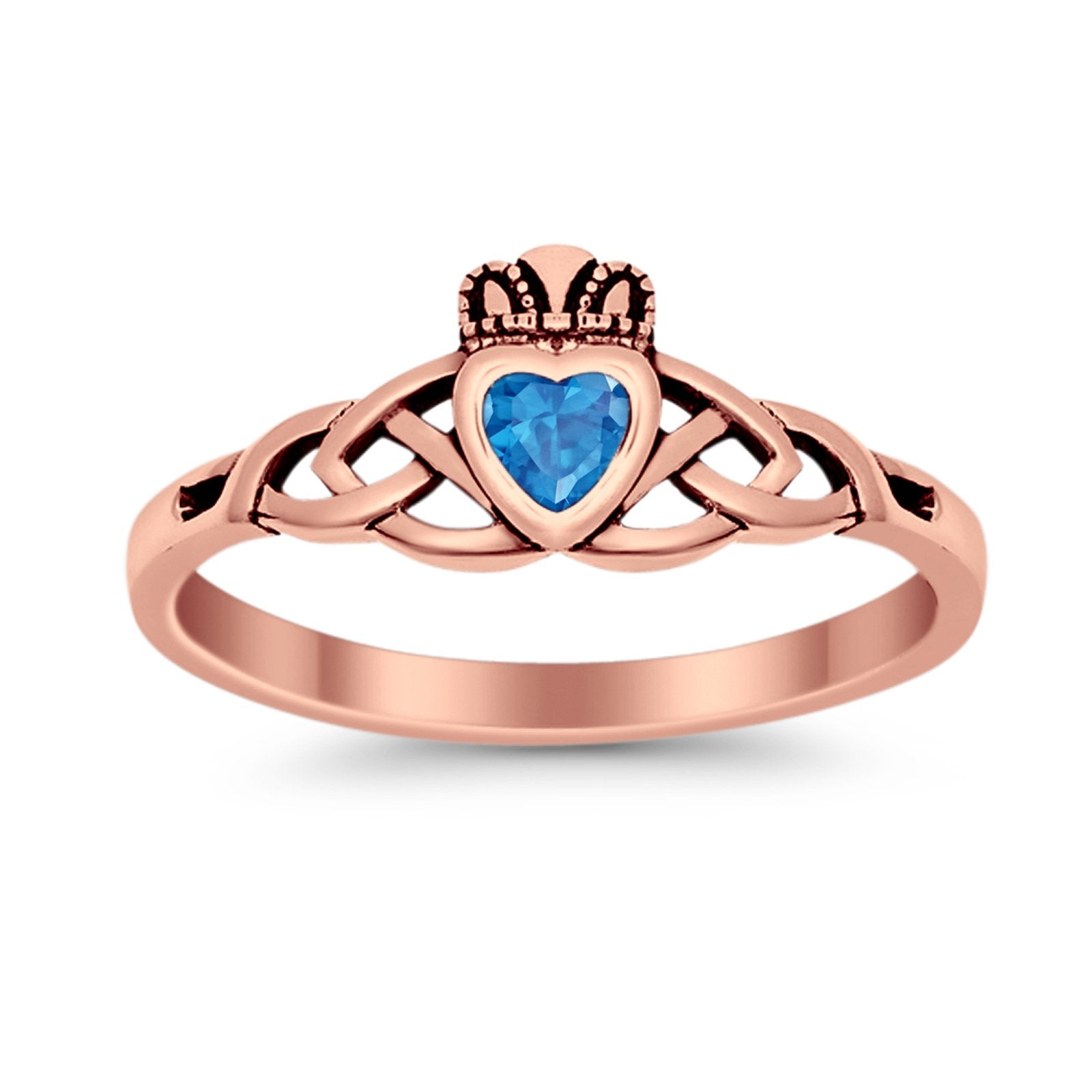 Celtic Knot Claddagh Ring Simulated Cubic Zirconia 925 Sterling Silver