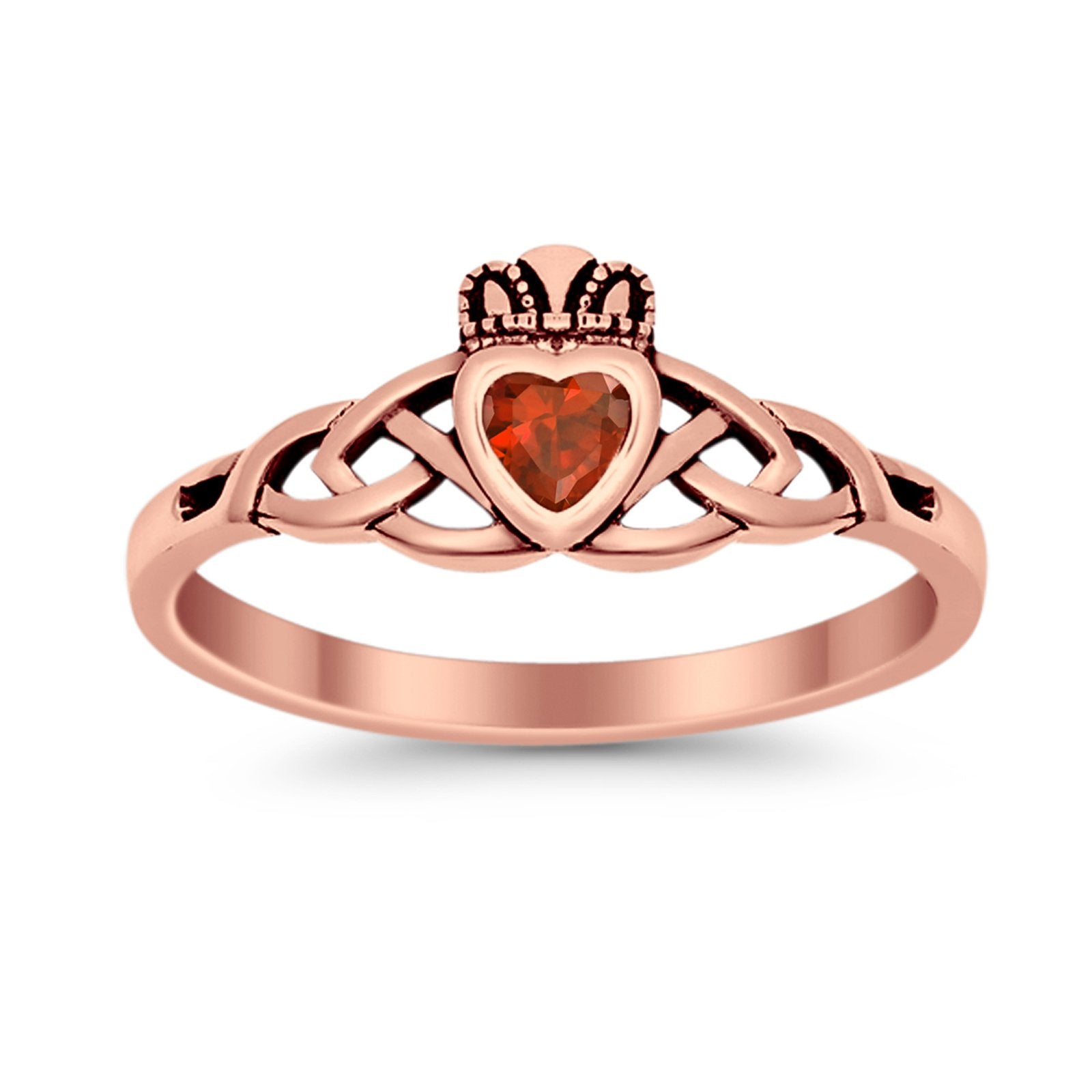 Celtic Knot Claddagh Ring Simulated Cubic Zirconia 925 Sterling Silver