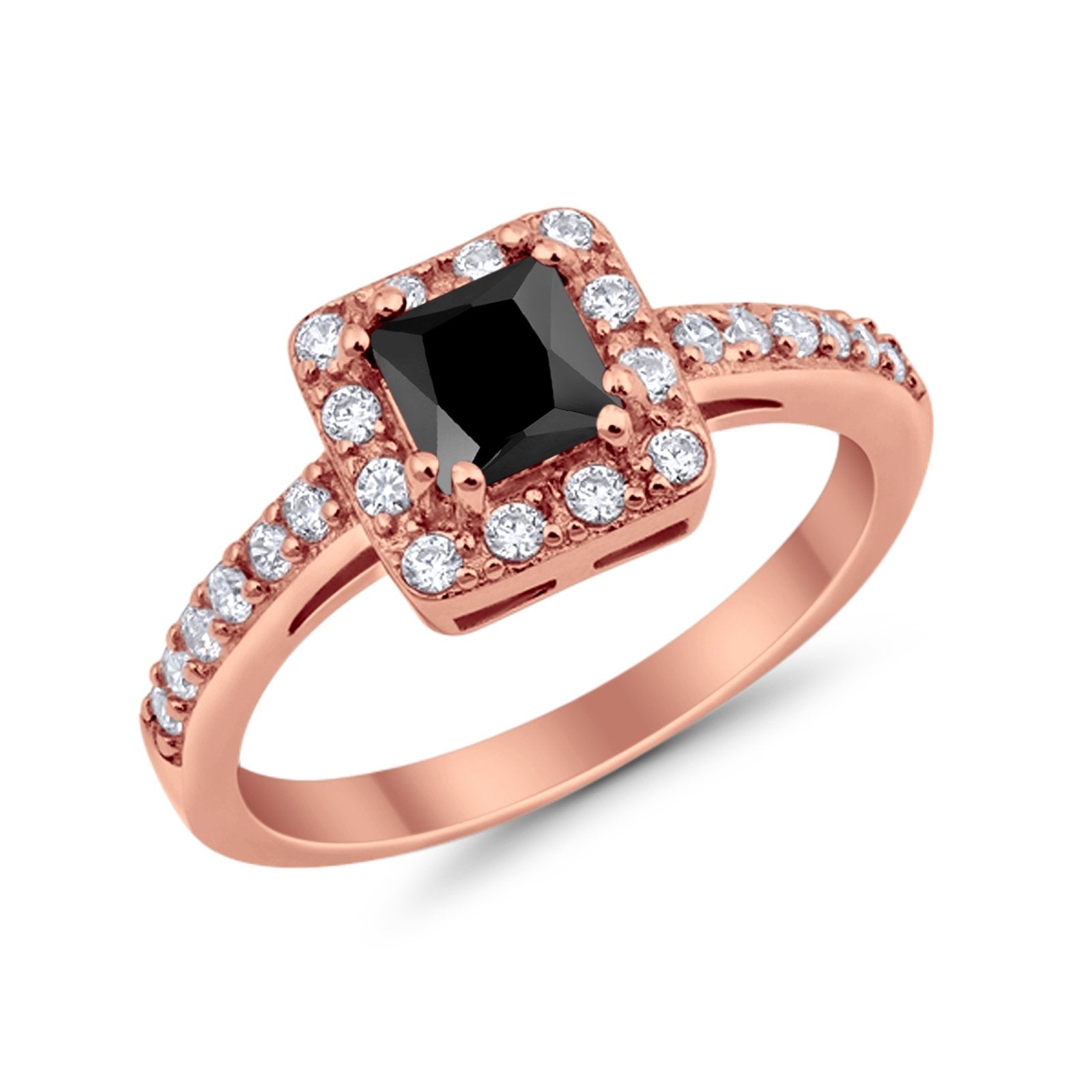 Halo Engagement Ring Princess Cut Simulated CZ 925 Sterling Silver