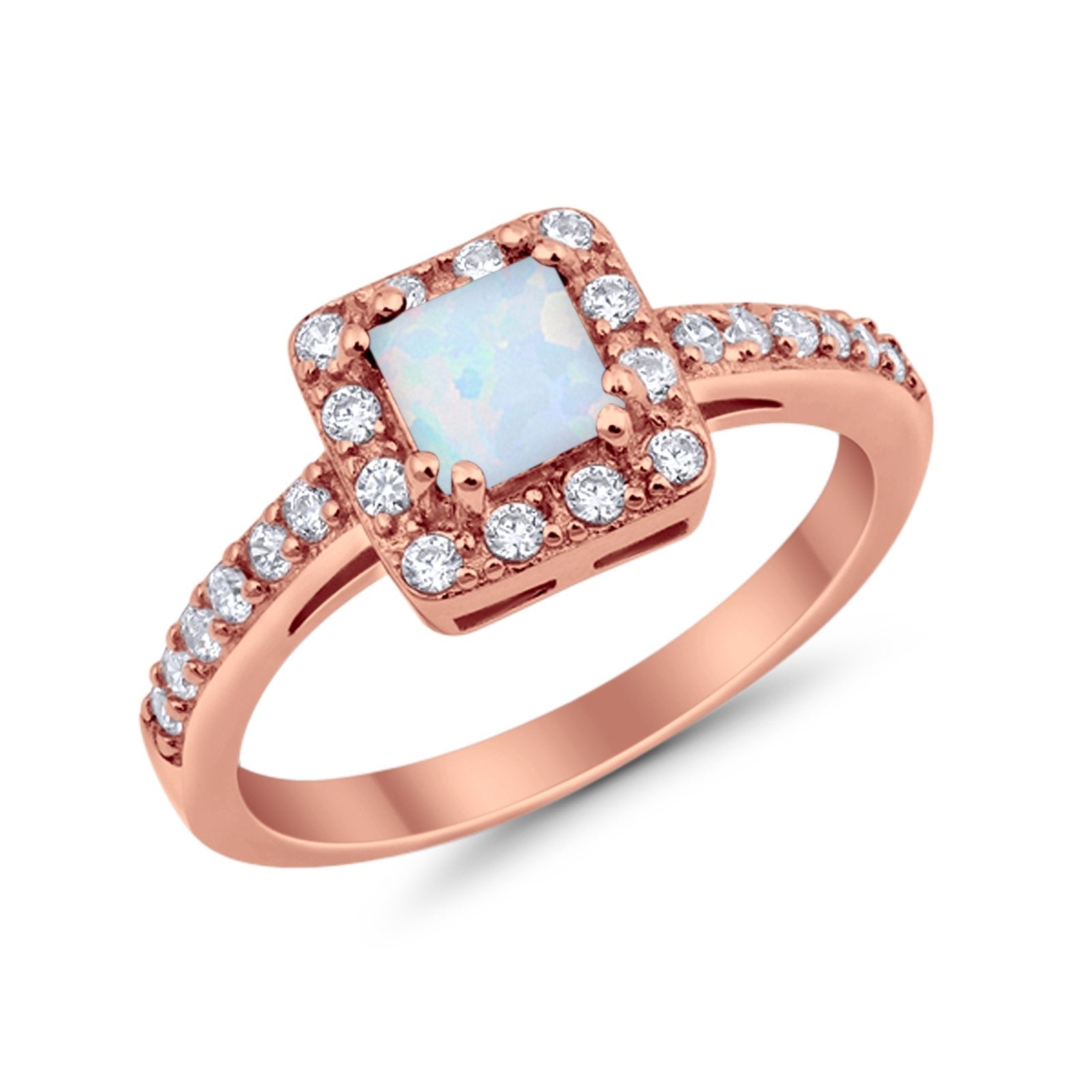Halo Engagement Ring Princess Cut Simulated CZ 925 Sterling Silver