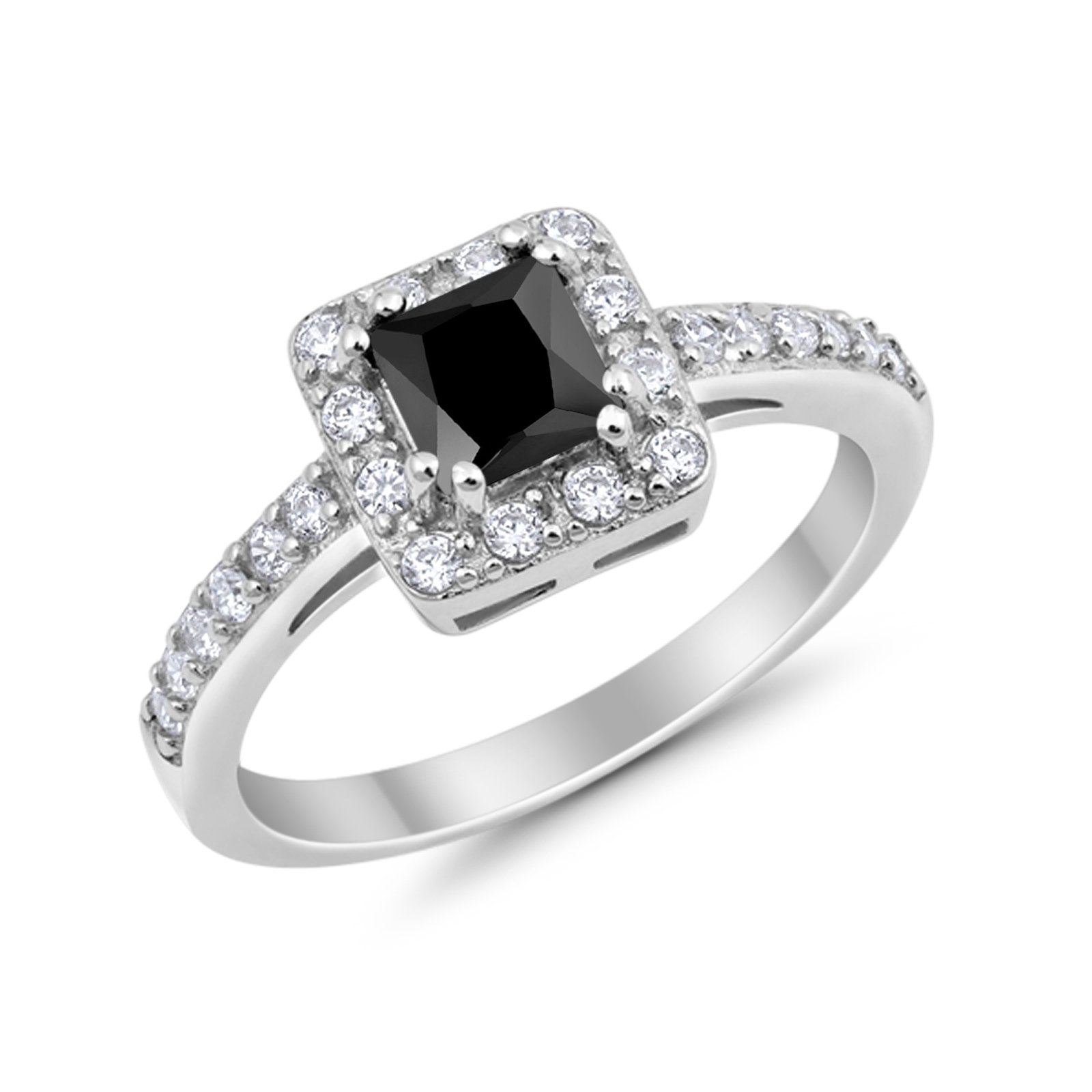 Halo Engagement Ring Princess Cut Simulated CZ 925 Sterling Silver