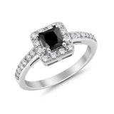 Halo Engagement Ring Princess Cut Simulated CZ 925 Sterling Silver