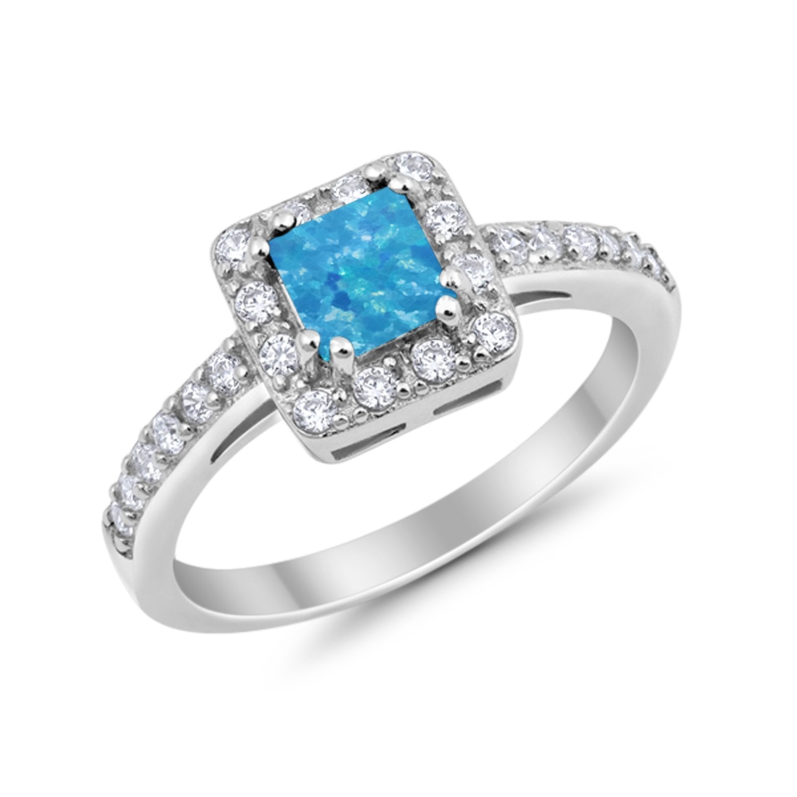 Halo Engagement Ring Princess Cut Simulated CZ 925 Sterling Silver