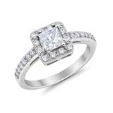 Halo Engagement Ring Princess Cut Simulated CZ 925 Sterling Silver