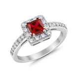 Halo Engagement Ring Princess Cut Simulated CZ 925 Sterling Silver