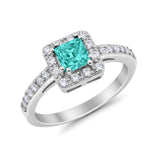 Halo Engagement Ring Princess Cut Simulated CZ 925 Sterling Silver
