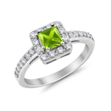 Halo Engagement Ring Princess Cut Simulated CZ 925 Sterling Silver