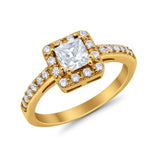 Halo Engagement Ring Princess Cut Simulated CZ 925 Sterling Silver