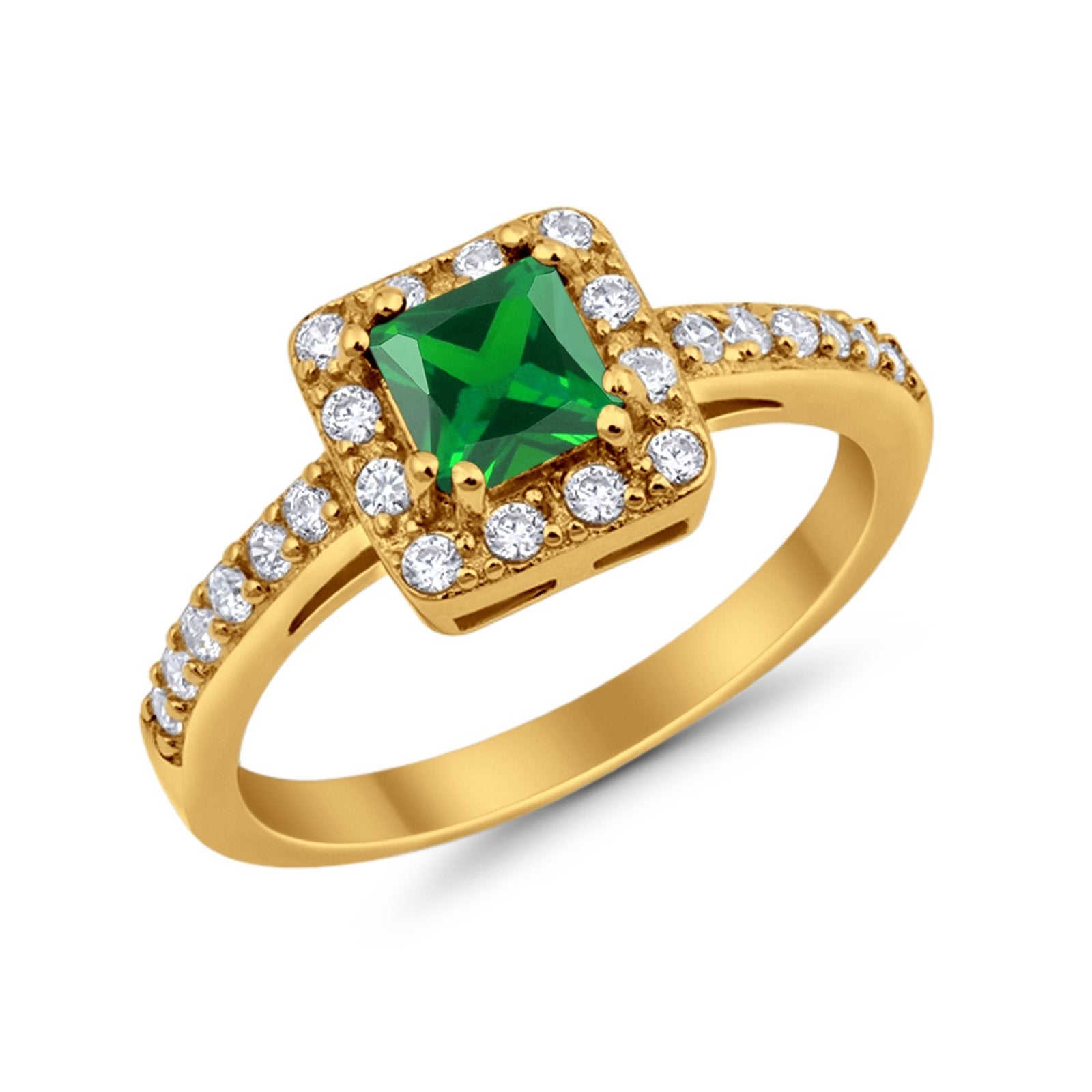 Halo Engagement Ring Princess Cut Simulated CZ 925 Sterling Silver