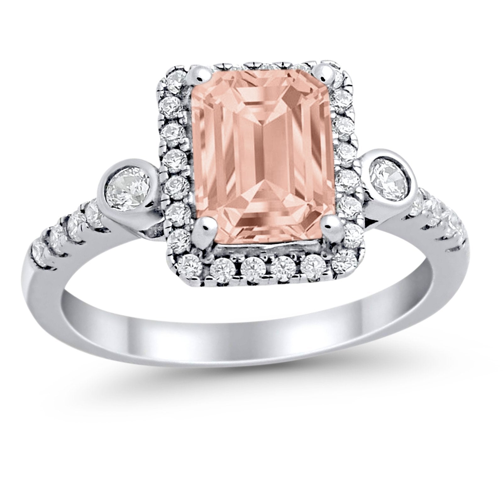 Halo Weddding Bridal Promise Ring Simulated Cubic Zirconia 925 Sterling Silver