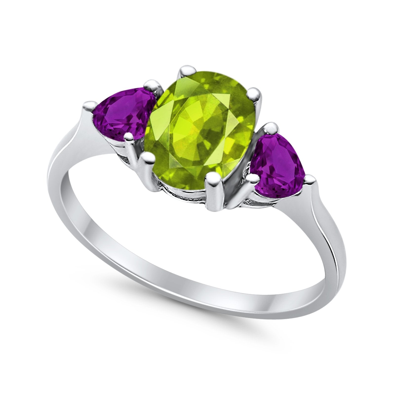 Fashion Promise Ring 3-Stone Simulated Amethyst Cubic Zirconia 925 Sterling Silver