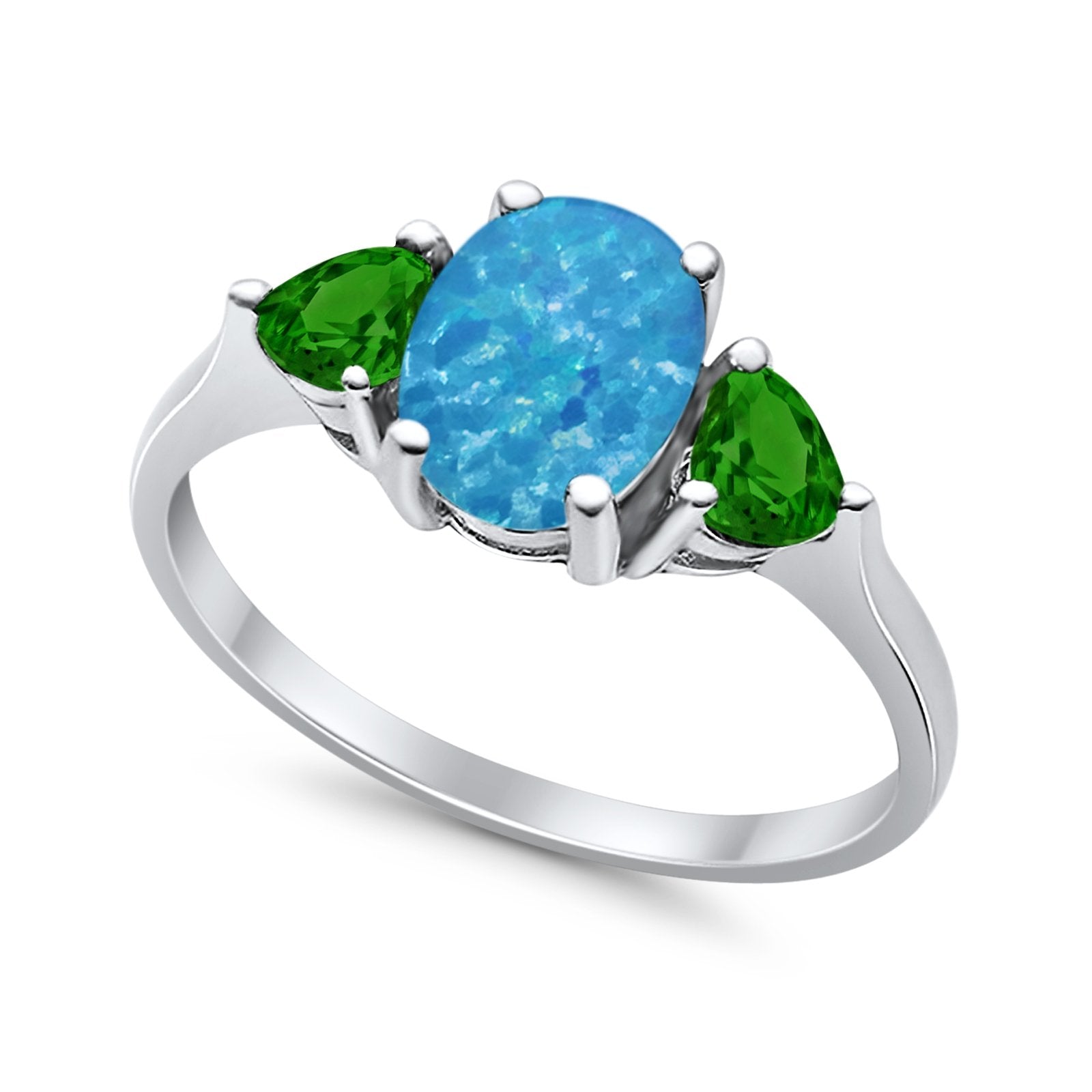Fashion Promise Ring 3-Stone Simulated Emerald Cubic Zirconia 925 Sterling Silver