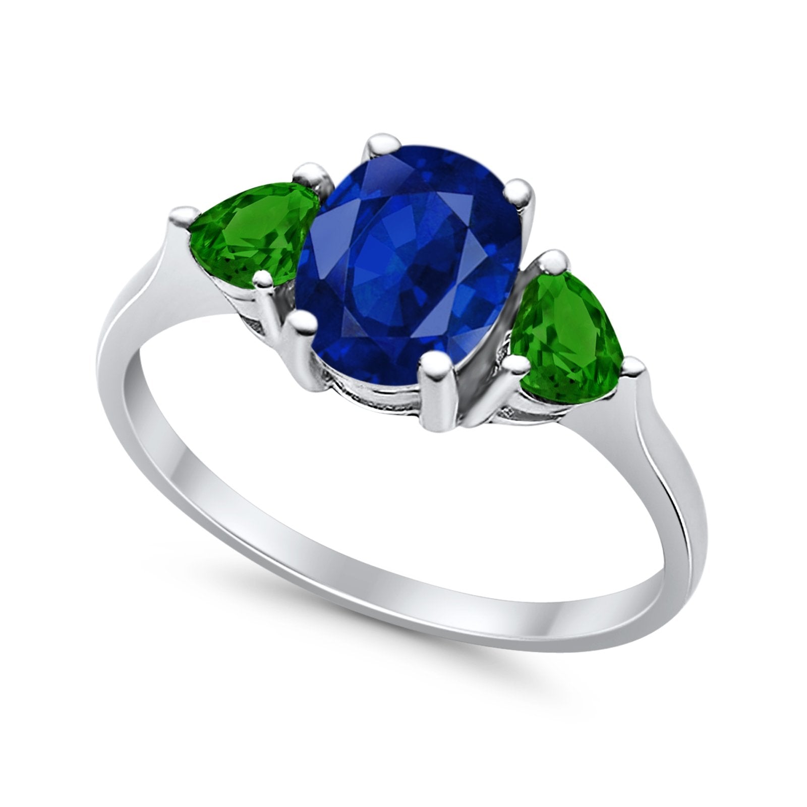 Fashion Promise Ring 3-Stone Simulated Emerald Cubic Zirconia 925 Sterling Silver