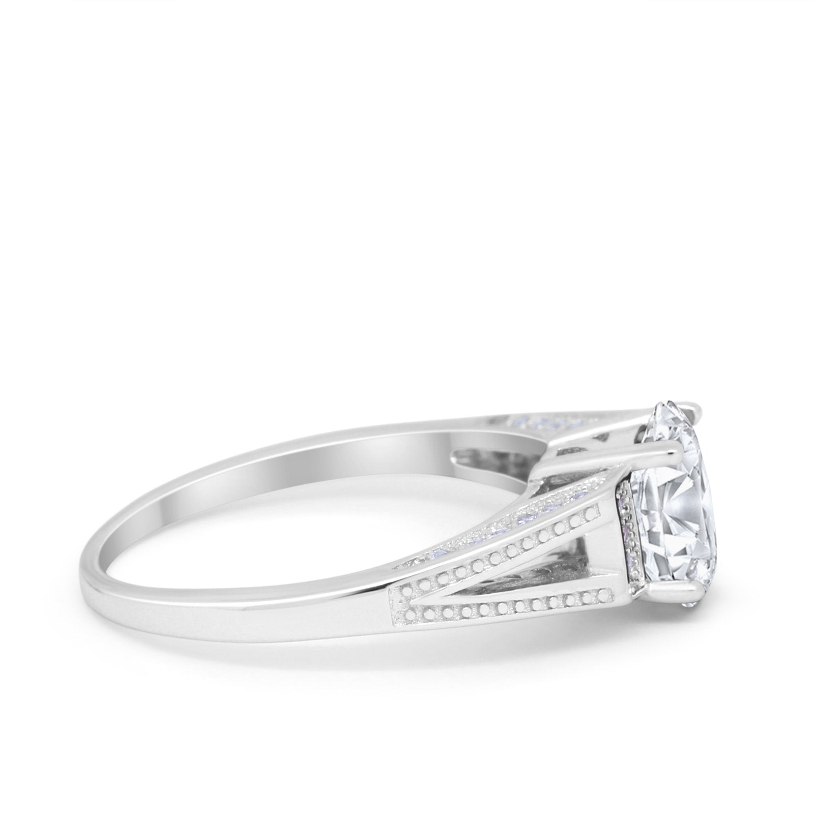 Solitaire Split Shank Wedding Ring Simulated Cubic Zirconia 925 Sterling Silver