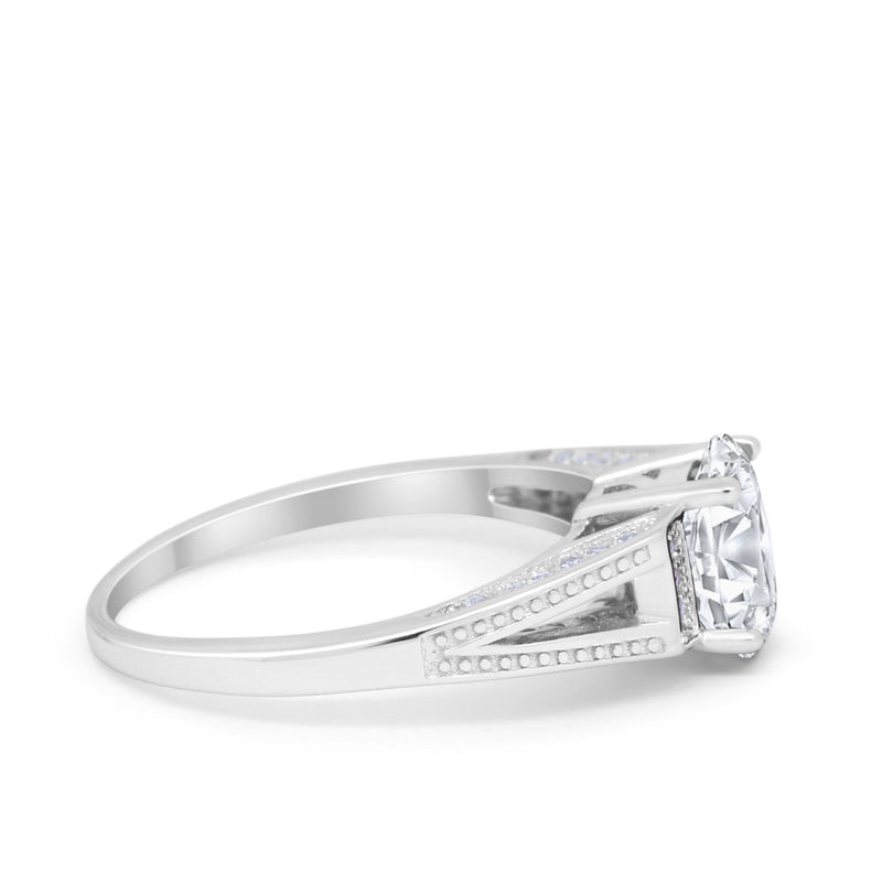 Solitaire Split Shank Wedding Ring Simulated Cubic Zirconia 925 Sterling Silver