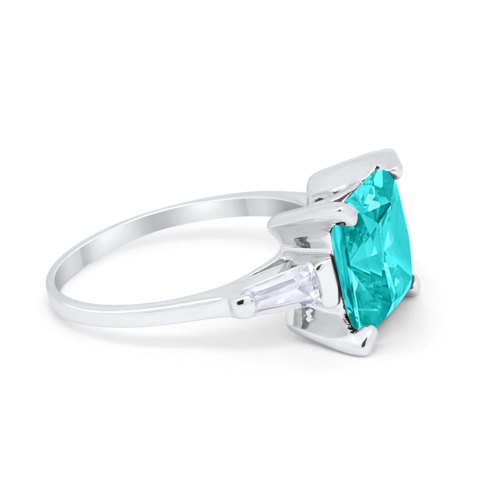Wedding Ring Princess Cut Baguette Simulated Cubic Zirconia 925 Sterling Silver