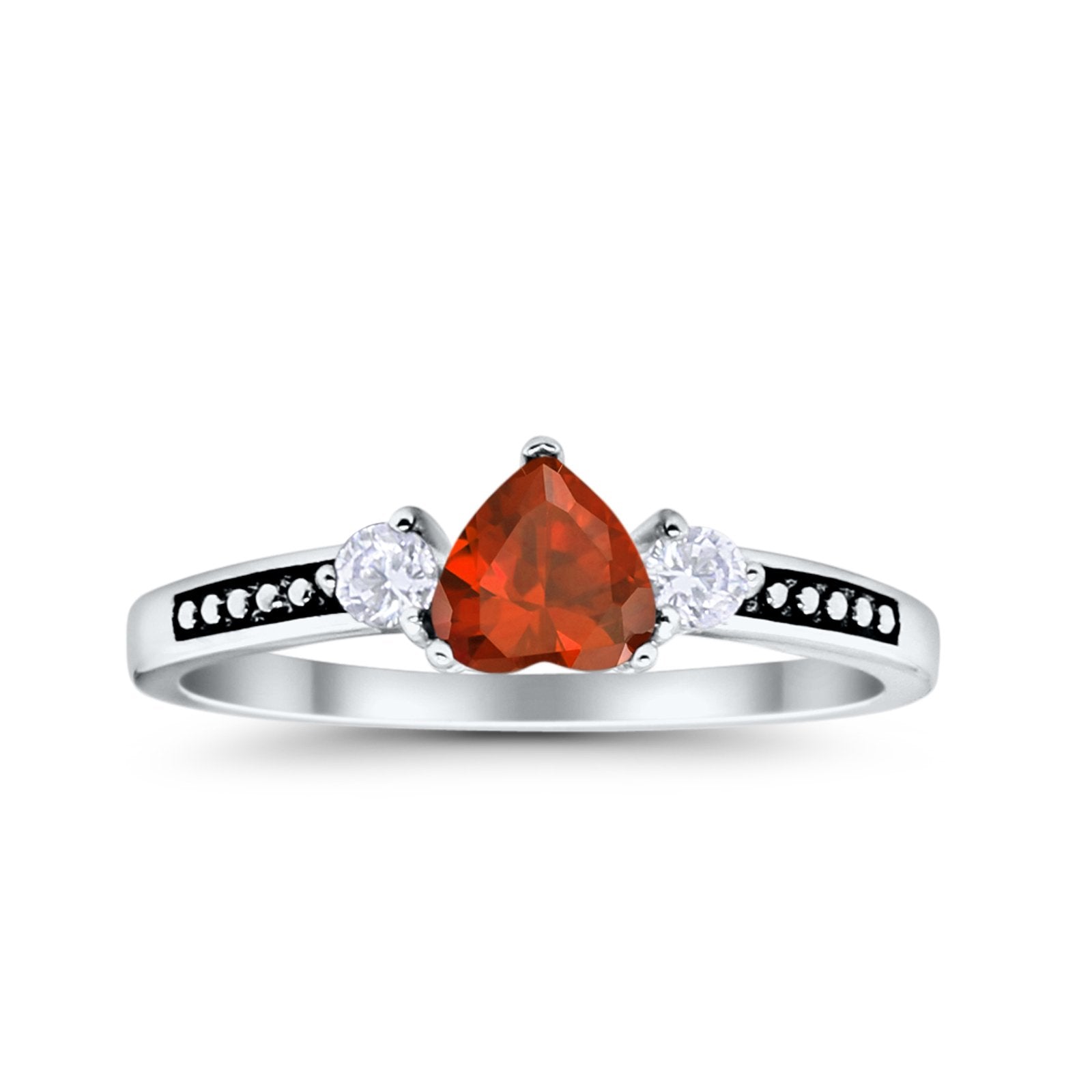 Heart Promise Ring Simulated Cubic Zirconia Black Accent 925 Sterling Silver