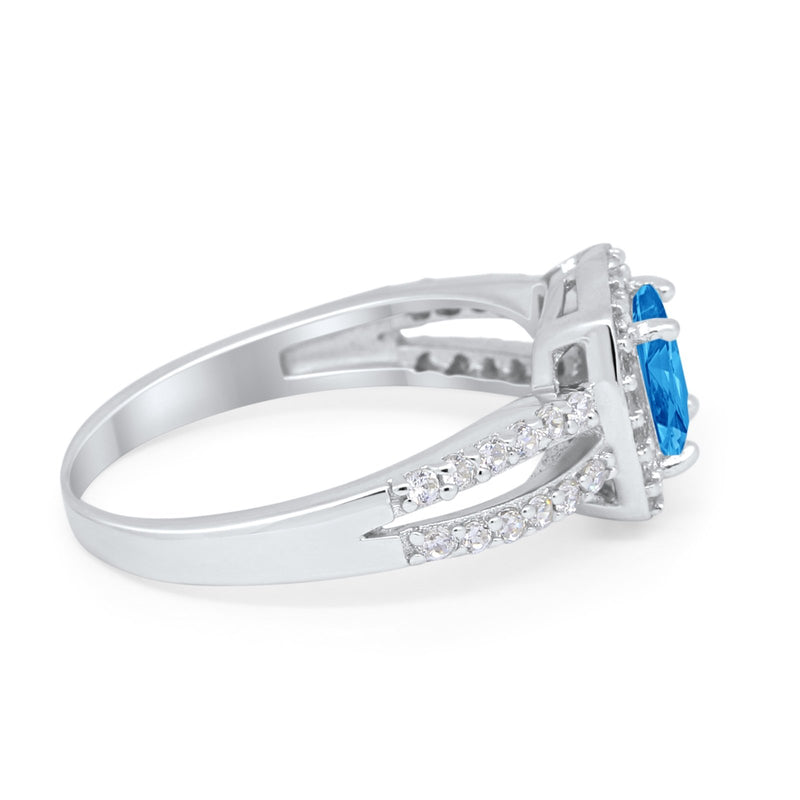 Dazzling Halo Wedding Ring Simulated Cubic Zirconia 925 Sterling Silver