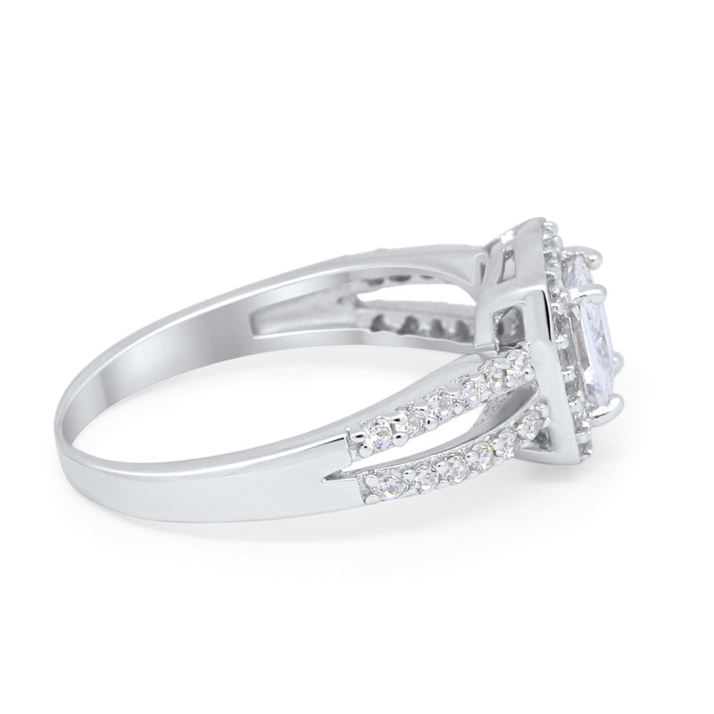Dazzling Halo Wedding Ring Simulated Cubic Zirconia 925 Sterling Silver