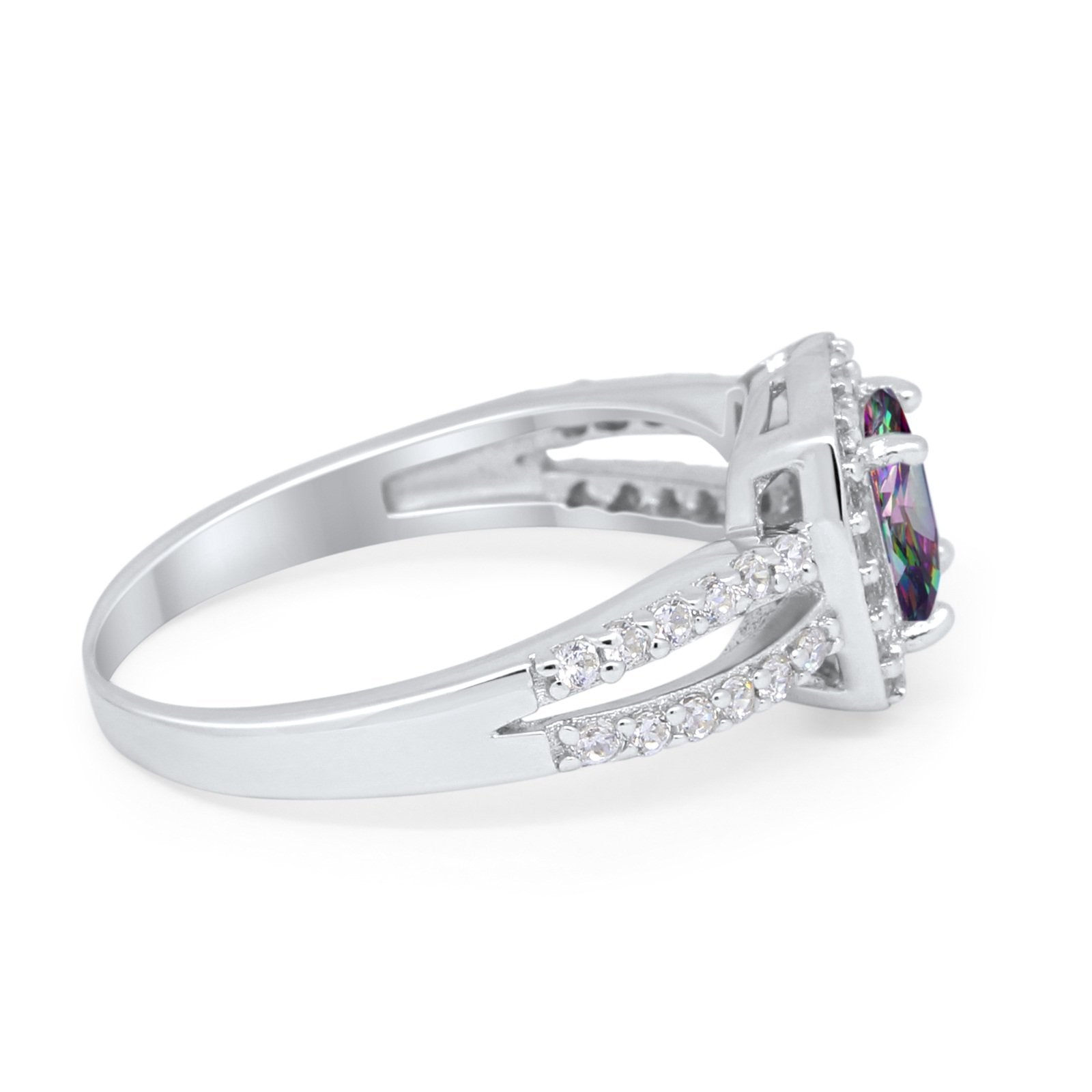 Dazzling Halo Wedding Ring Simulated Cubic Zirconia 925 Sterling Silver
