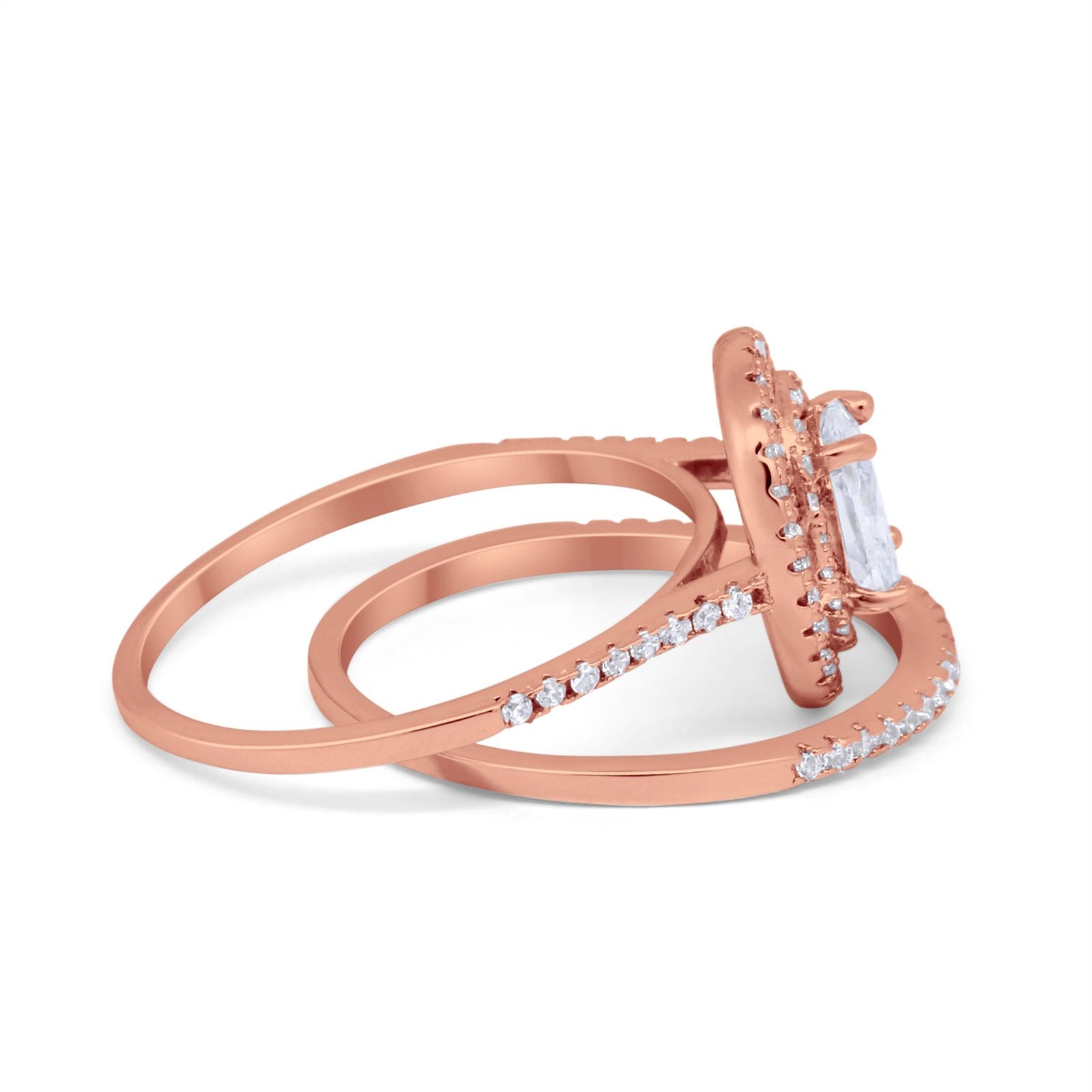 Halo Wedding Piece Bridal Ring Oval Simulated Cubic Zirconia Sterling Silver