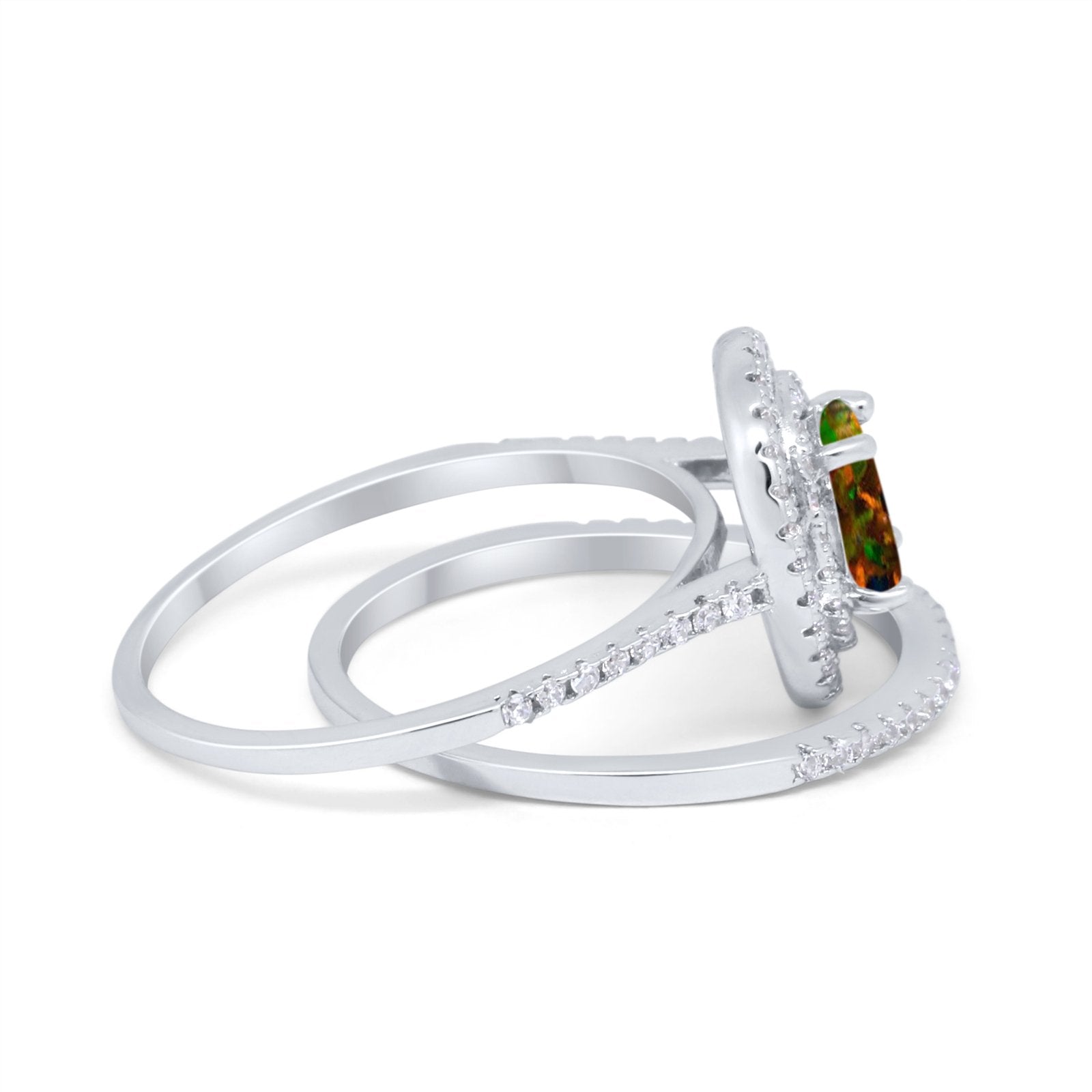 Halo Wedding Piece Bridal Ring Oval Simulated Cubic Zirconia Sterling Silver