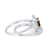 Halo Wedding Piece Bridal Ring Oval Simulated Cubic Zirconia Sterling Silver