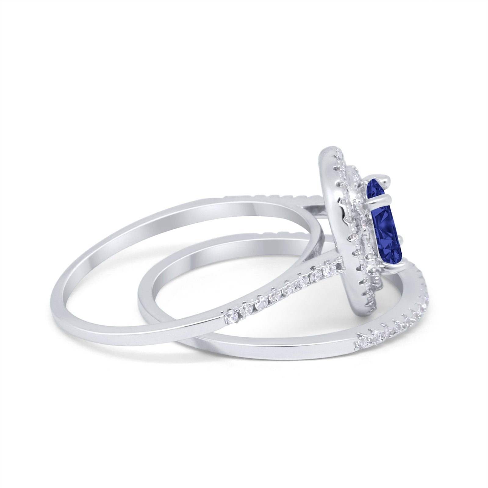 Halo Wedding Piece Bridal Ring Oval Simulated Cubic Zirconia Sterling Silver