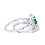 Halo Wedding Piece Bridal Ring Oval Simulated Cubic Zirconia Sterling Silver