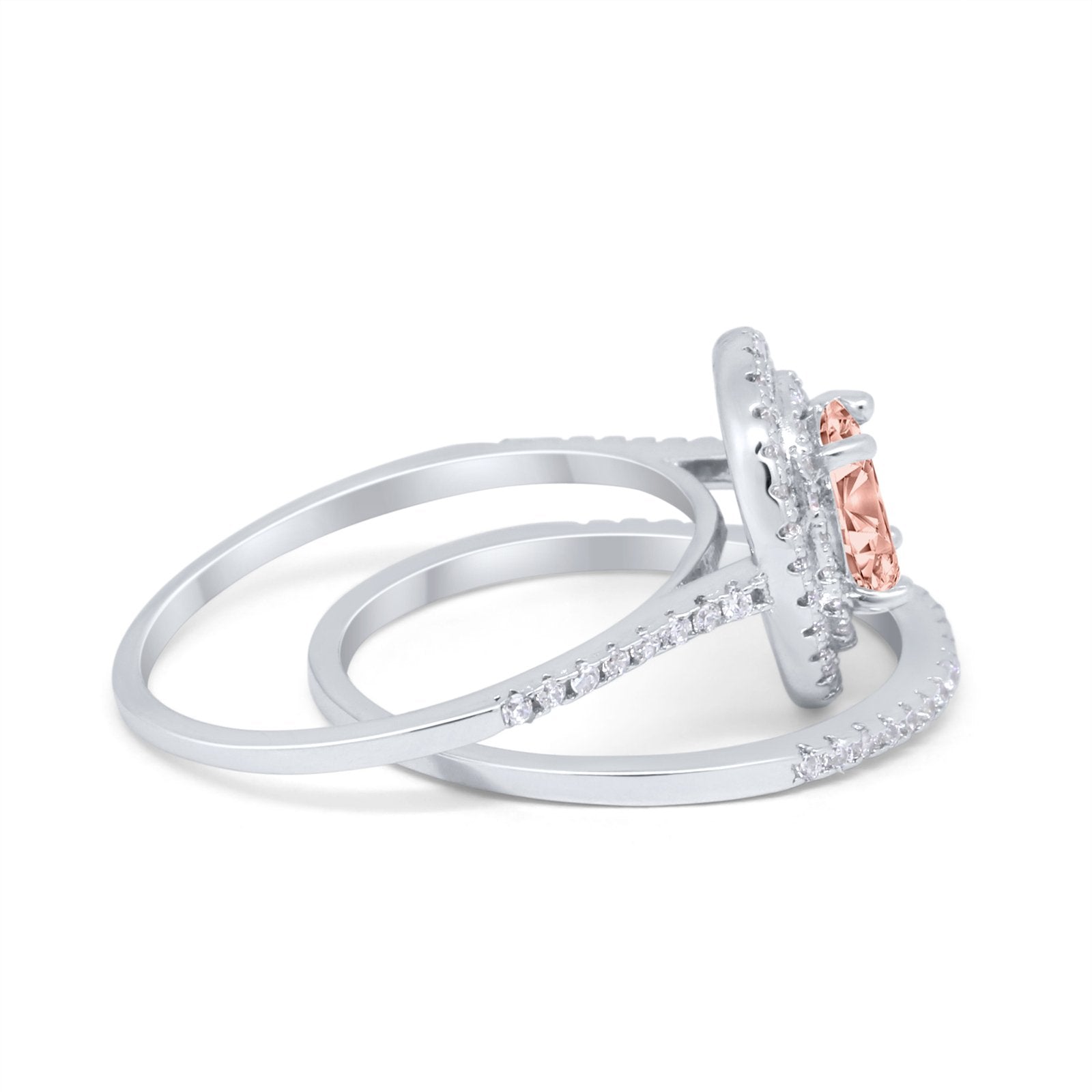 Halo Wedding Piece Bridal Ring Oval Simulated Cubic Zirconia Sterling Silver