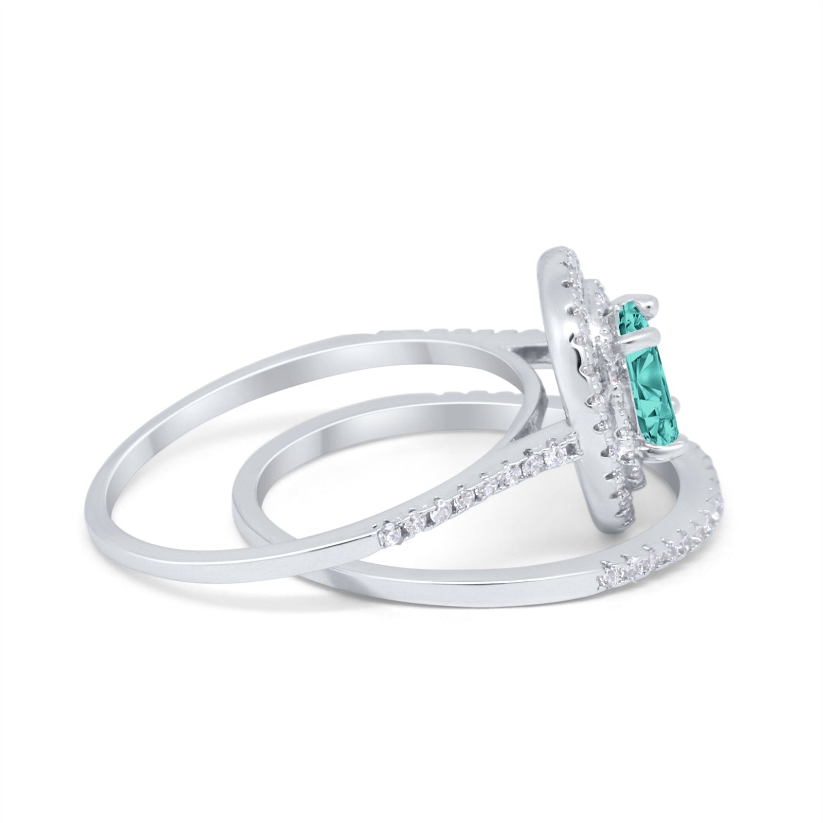 Halo Wedding Piece Bridal Ring Oval Simulated Cubic Zirconia Sterling Silver