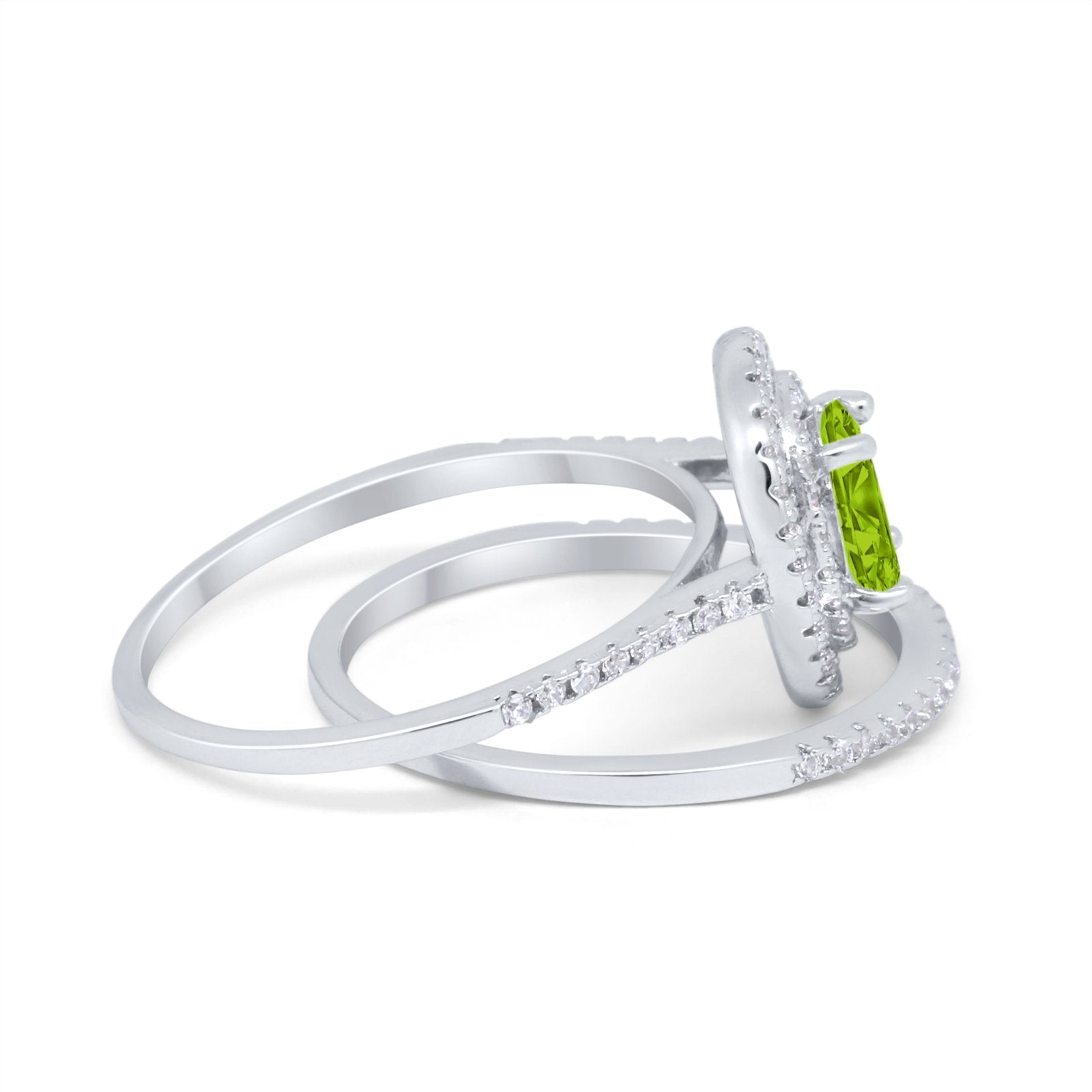 Halo Wedding Piece Bridal Ring Oval Simulated Cubic Zirconia Sterling Silver