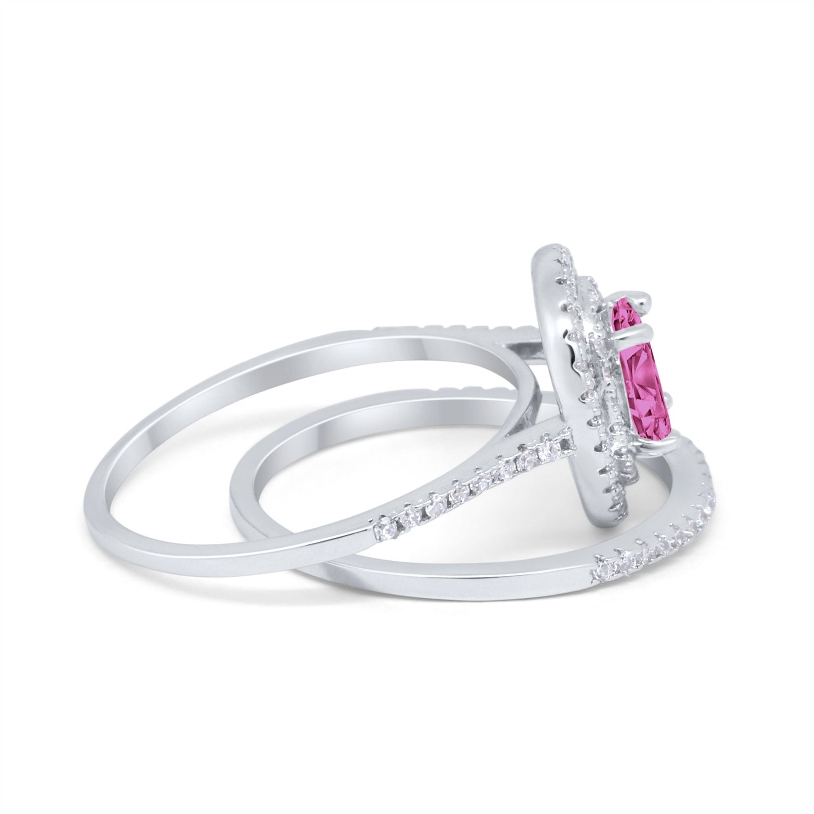 Halo Wedding Piece Bridal Ring Oval Simulated Cubic Zirconia Sterling Silver