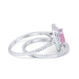 Halo Wedding Piece Bridal Ring Oval Simulated Cubic Zirconia Sterling Silver