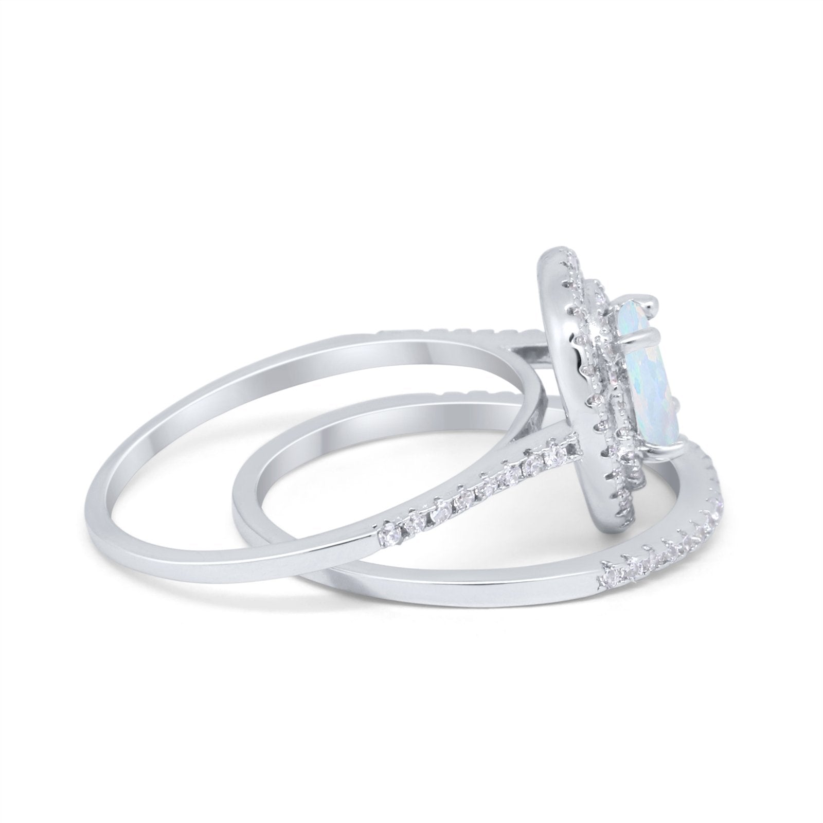 Halo Wedding Piece Bridal Ring Oval Simulated Cubic Zirconia Sterling Silver