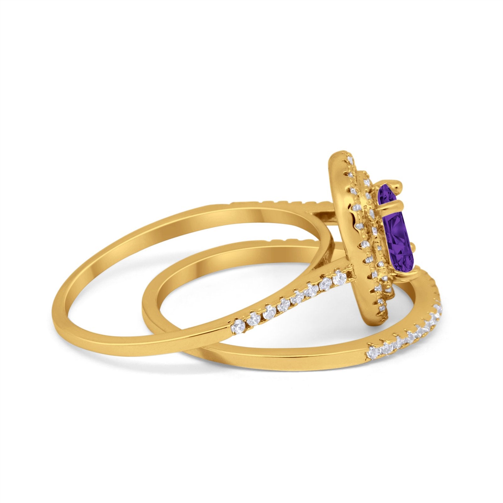 Halo Wedding Piece Bridal Ring Oval Simulated Cubic Zirconia Sterling Silver