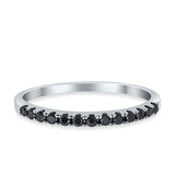 Half Eternity Wedding Ring Round Simulated Jet Black Onyx CZ 925 Sterling Silver