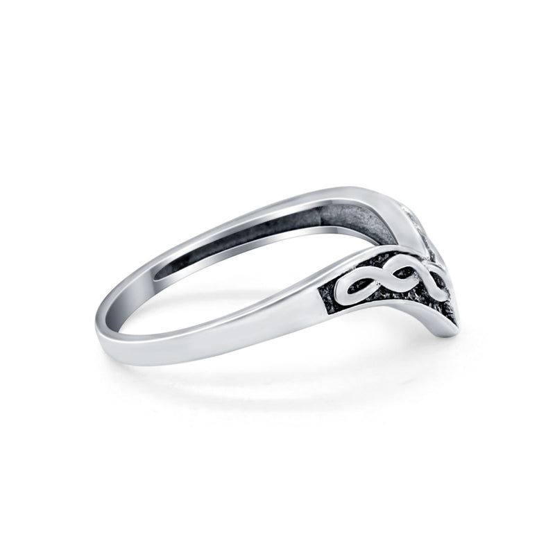 Midi Thumb Ring V Band Chevron Celtic Braid Oxidized Style 925 Sterling Silver