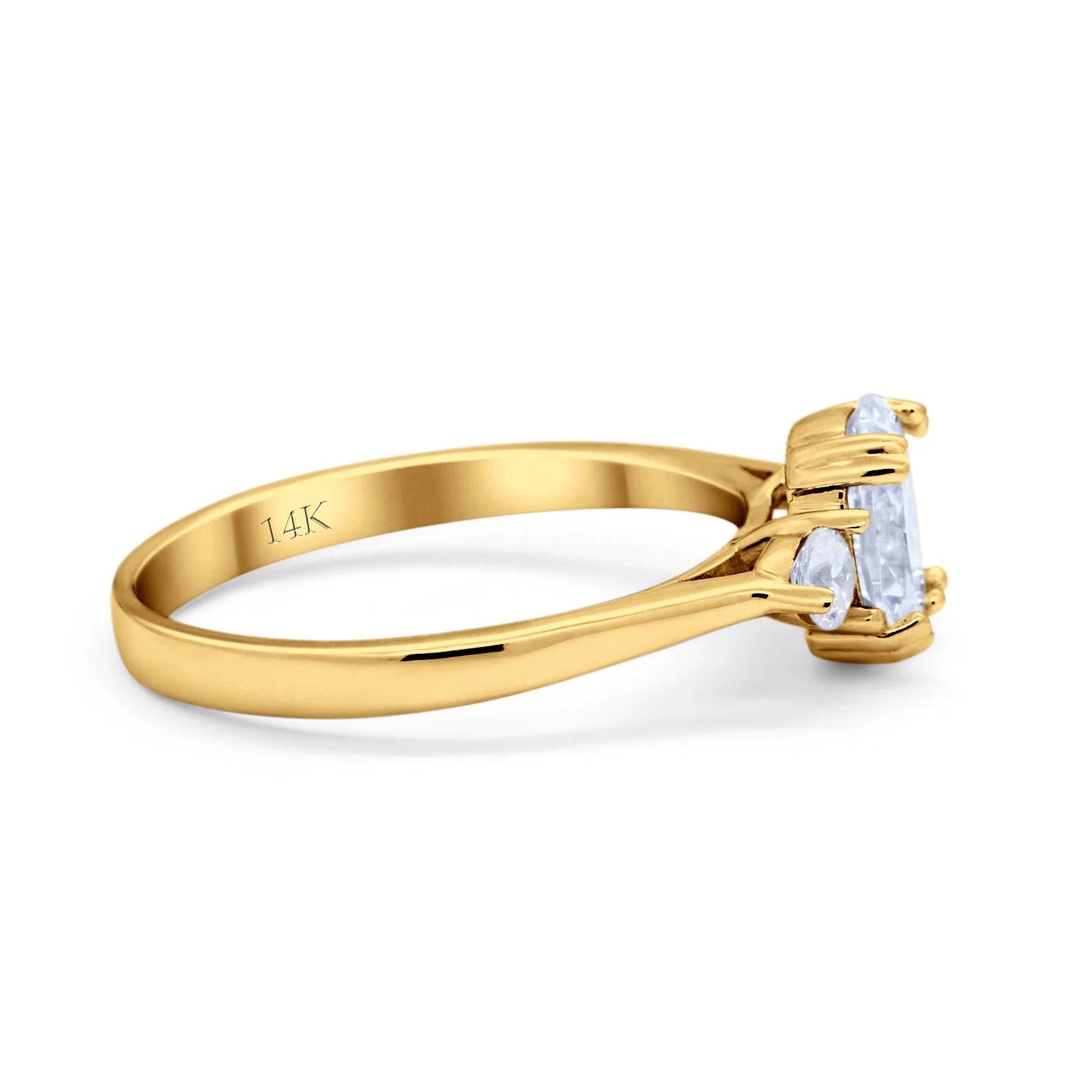 14K Gold Three Stone Oval  Cubic Zirconia Wedding Engagement Ring