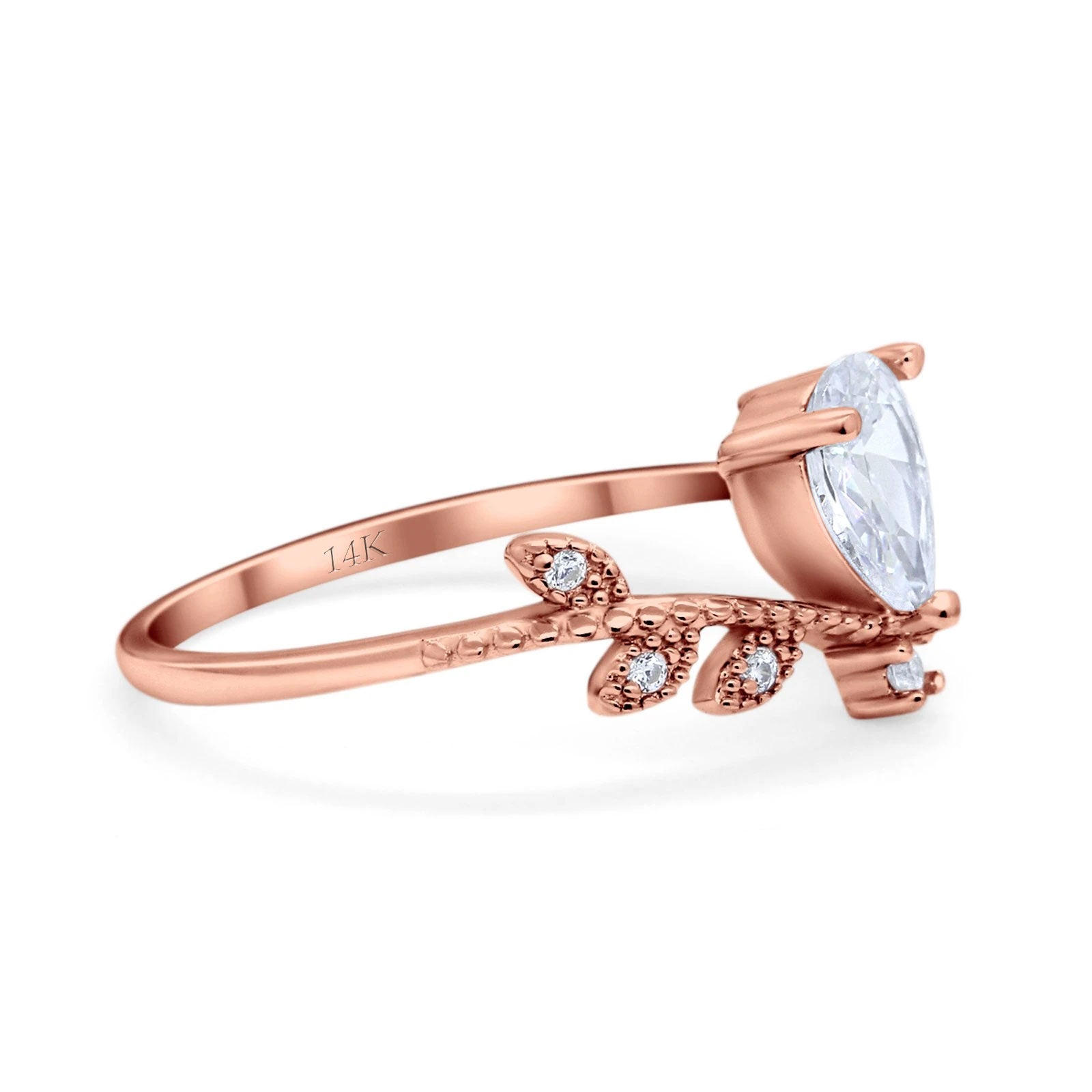 14K Gold Chevron Teardrop Pear Cubic Zirconia Engagement Ring