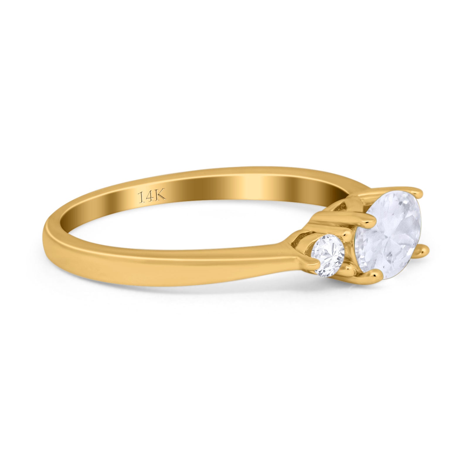 14K Gold Three Stone Oval Cubic Zirconia Engagement Ring