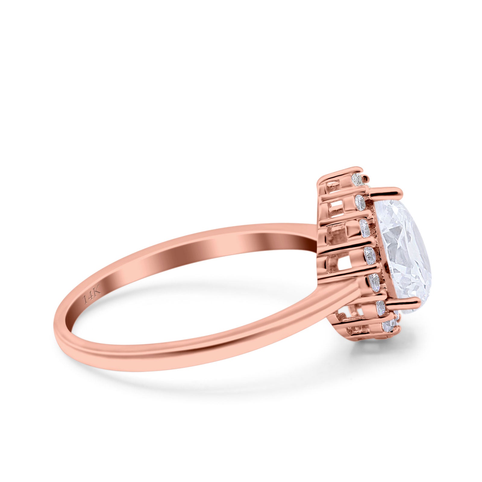 14K Gold Teardrop Halo Art Deco Pear Simulated Cubic Zirconia Wedding Engagement Ring