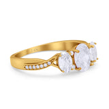 14K Gold Oval Three Stone Cubic Zirconia Engagement Ring