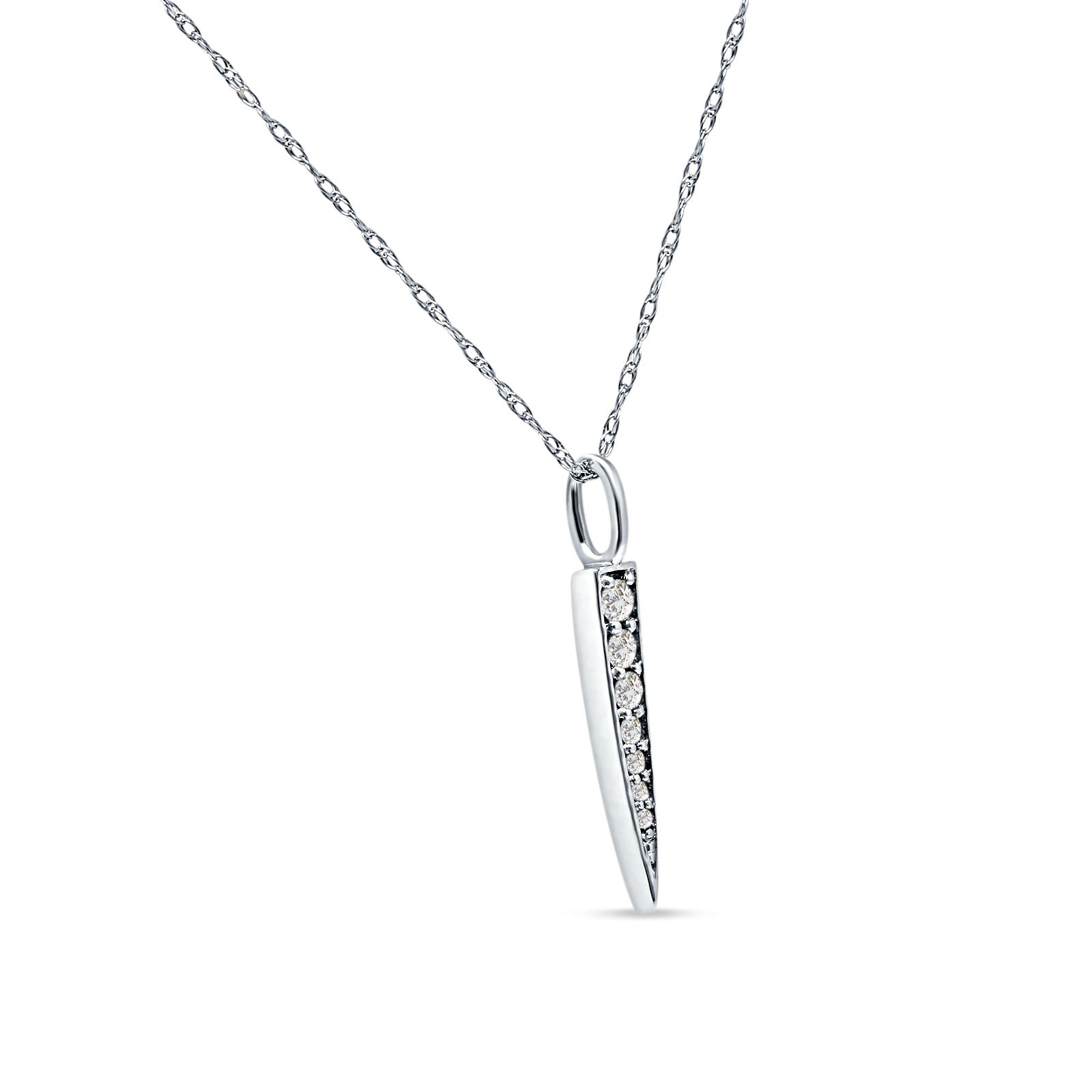 14K Gold 0.11ct Diamond Bar Drop Pendant Chain Necklace 18 In Long