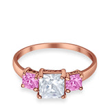 3 Stone Fashion Ring Princess Cut Simulated Cubic Zirconia 925 Sterling Silver