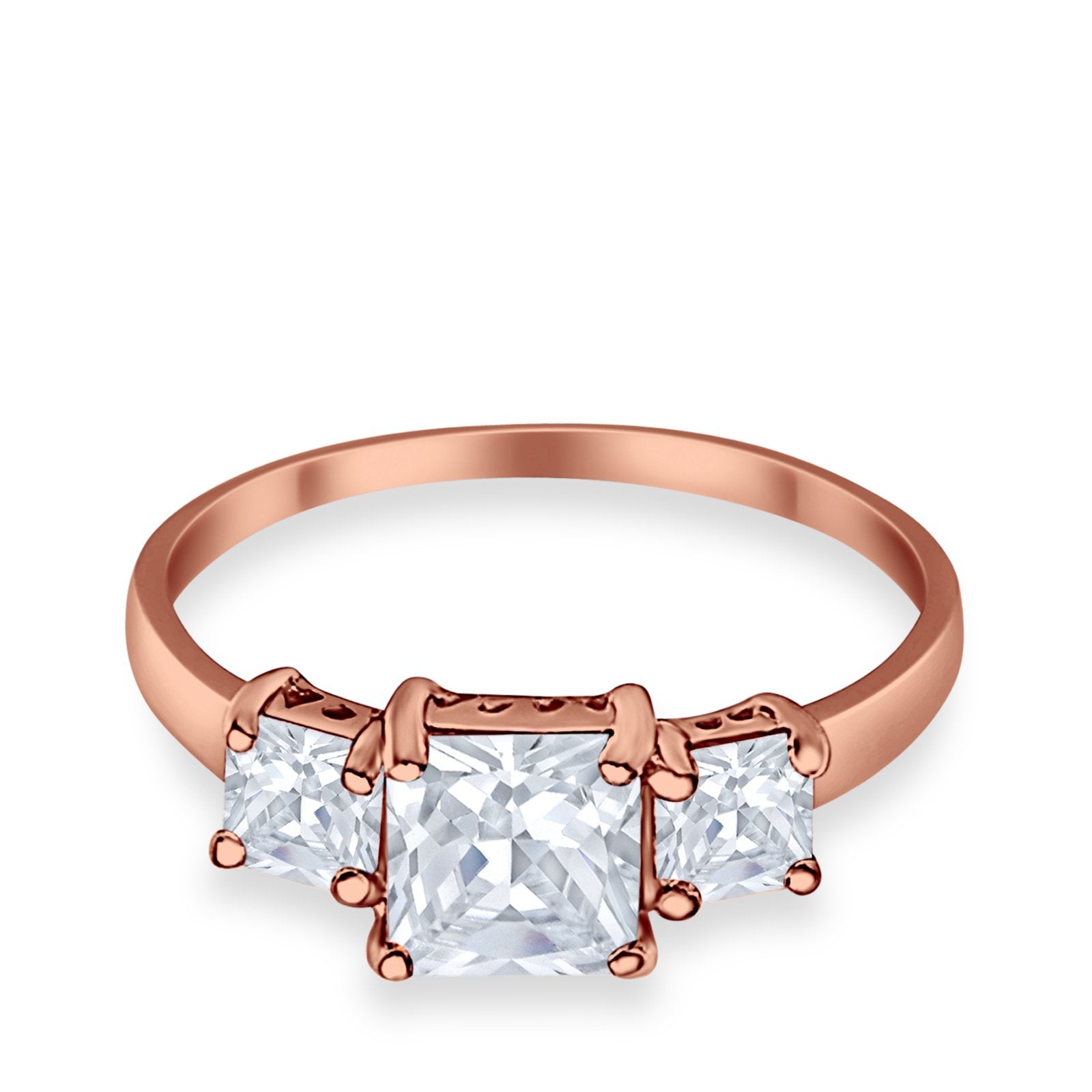 3 Stone Fashion Ring Princess Cut Simulated Cubic Zirconia 925 Sterling Silver